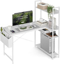 47 Inch L Shaped Computer Desk with Reversible Storage Shelves, Home Office Corner Desk Study Writing Table with Hutch, Study, White