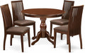East West Furniture HBIP5-MAH-C 5 Piece Dinette Set for 4 Includes a Round Dining Room Table with Pedestal and 4 Linen Fabric Upholstered Dining Chairs, 42x42 Inch, Mahogany