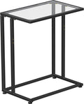 Simple Trending C Table Tempered Glass End Table, Couch Side Table, Snack Sidetable with Metal Frame, TV Tray Table for Small Space, Sofa Couch and Bed Side Table, Black