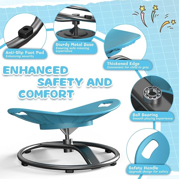 Spinning Chair for Autistic Kids - Sensory Spinning Chair for Autistic Children with Safety Handle & Non-Slip Design, Swivel Chairs for 3-12 Years Kids Autism(Blue)