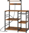Kitchen Bakers Rack with Power Outlet & Hangers - 35.5x15.7x51.6 Kitchen Storage Rack Useful as Microwave Stand, Coffee Station and as Extra Shelves - Perfect for Organized & Stylish Kitchens