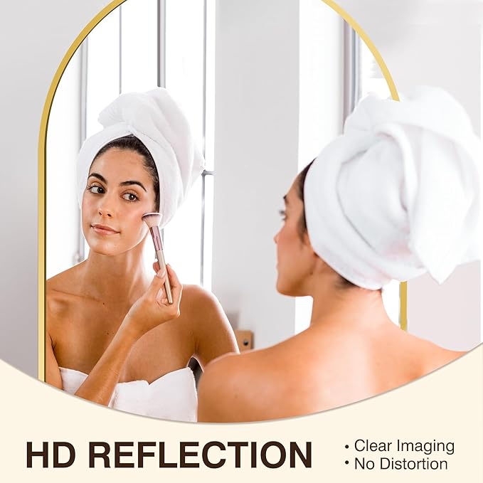 FICTOR Bathroom Vanity Mirror for Wall,40”x30” Large Arched Metal Framed Bathroom Mirror for Over Sink, Entryway, Living Room,Bedroom(Gold)