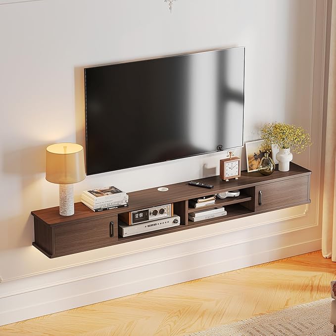 Floating TV Stand,59'' Wall Mounted TV Console,Floating TV Shelf,Wall TV Cabinet,Floating Entertainment Shelf,Walnut