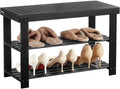 VEVOR Shoe Rack Bench, 3-Tier Bamboo Entryway Bench, Shoe Storage Organizer Holds Up to 286 lbs, 27.6 x 11.3 x 17.8 Inches, for Front Door, Hallway, Living Room, Bedroom, Black