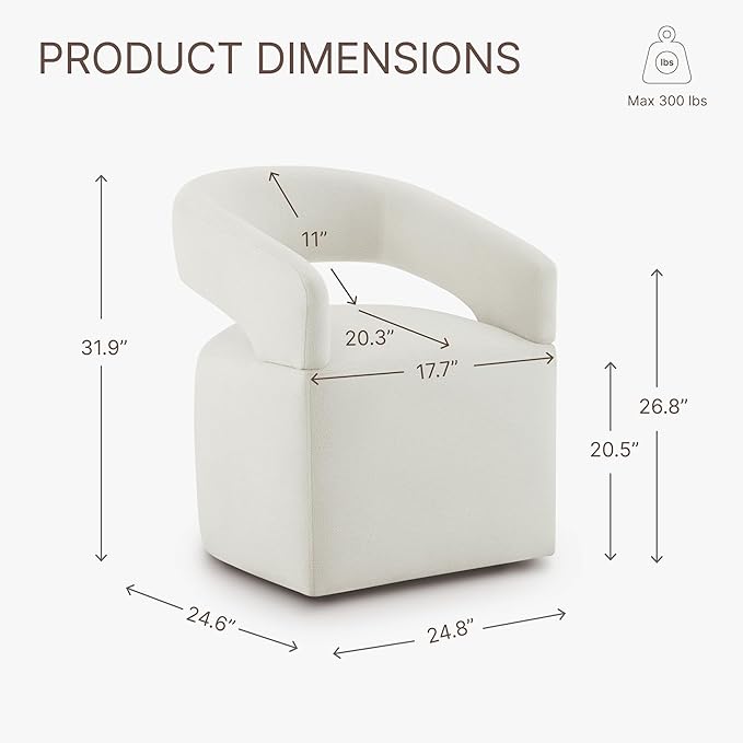 Upholstered Dining Chairs with Removable Casters Barrel Side Armchair with Rollers for Diningroom Bedroom Livingroom Reading Room, Ivory, 2PCS