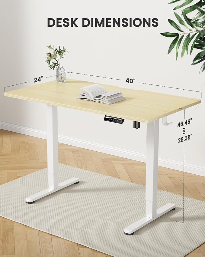 ErGear Height Adjustable Electric Standing Desk, 40 x 24 Inches Sit Stand up Desk, Small Memory Computer Home Office Desk with Two-Piece Desktop (Natural)