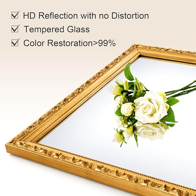Large Vintage Decorative Mirror for Wall Decor, Gold Antiuqe Living Room Mirror with Ornate Frame, Traditional Vintage Gold Mantle Mirrors, Horizontal/Vertical,51.5'' x 27.9''