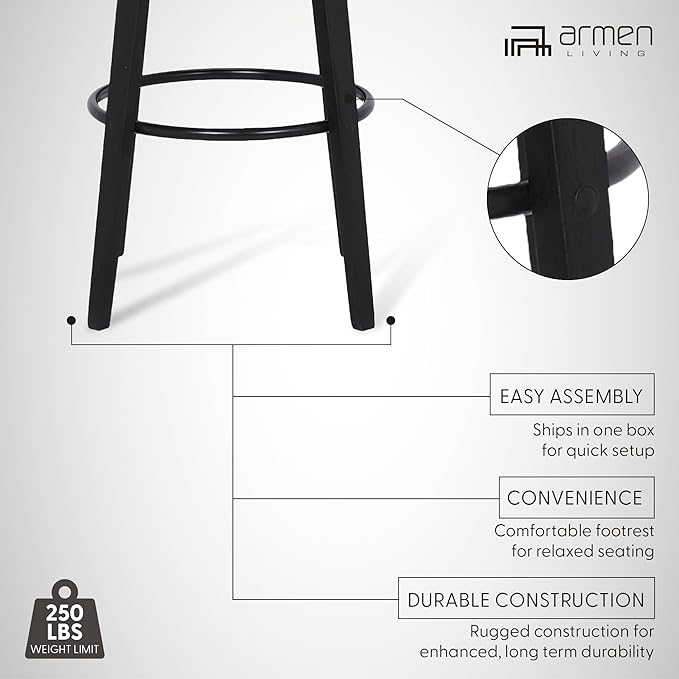Armen Living Shelly 26" Counter Height Swivel Gray Faux Leather and Black Wood Bar Stool
