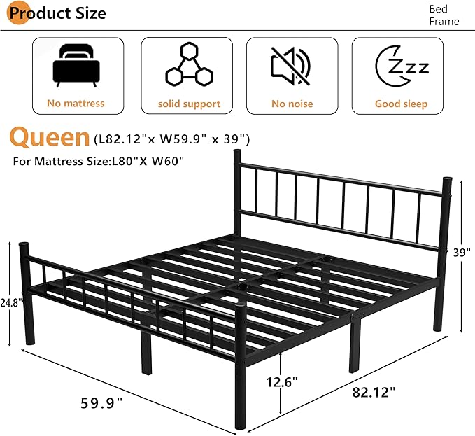 Metal Bed Frame,14Inch Queen Size Bed Frame with Storage Space,Heavy Duty Sturdy Mattress Foundation,Easy Assembly,No Box Spring Needed,Queen