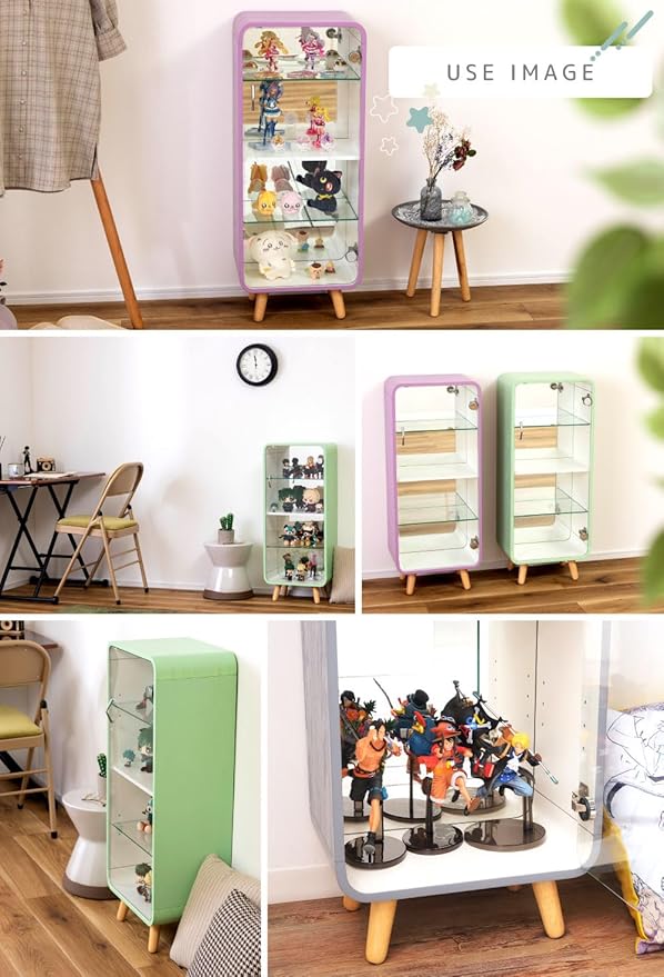 PaletteLife Figurine-Case 4 Tiers Collection-Case Mirror-Backboard Woodgrain Purple BLT-612PP