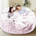 Bean Bag Chairs for Kids Comfy Fluffy Big Bean Bag Chair Cover Without Filler Round Sofa Chairs for Bedroom Living Room Decor, 5FT, Silver Pink