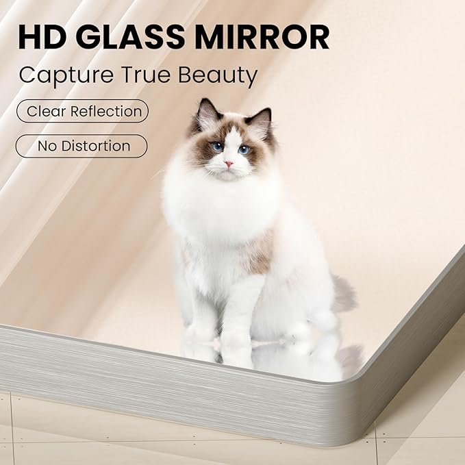 Brushed Nickel Bathroom Mirror 28x36 Inch, Brushed Silver Metal Frame Mirror Wall Mounted, Rounded Rectangle Bathroom Vanity Mirror, Tempered Glass, Anti-Rust, Horizontal/Vertical