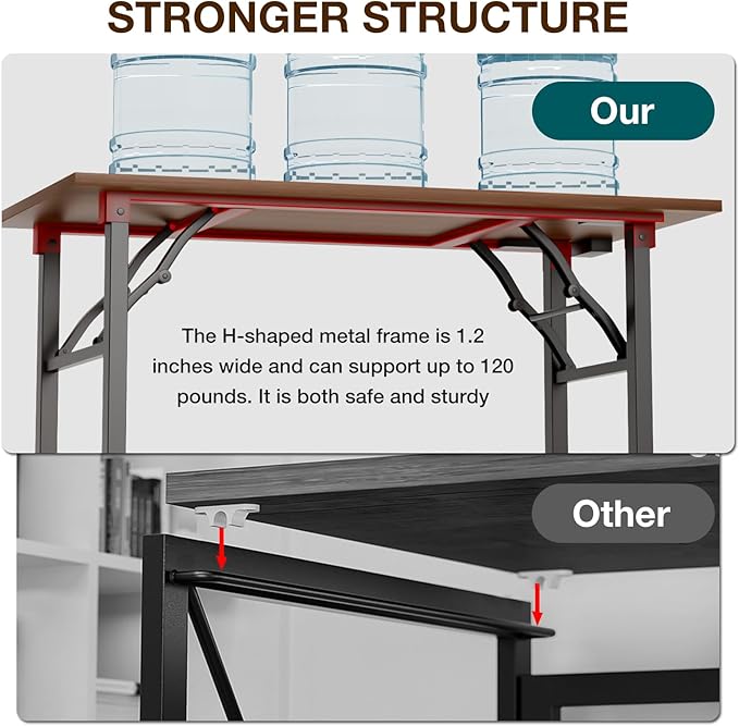 TEMI Long Computer Desk Folding Table - 55.1" Foldable Office Desk, No Assembly, Perfect Writing Table for Bedroom, Dorm, or Apartment, Portable Large Desk or Study Table with Compact Design, Walnut