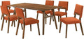 Armen Living Channell Mid Century Modern 7 Piece Walnut Wood Dining Table Set with Orange Fabric
