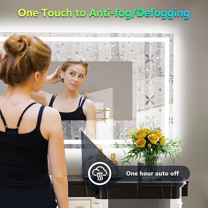 55x36 Inch RGB LED Bathroom Mirror Front Light and RGB Backlit Lighted Vanity Mirror for Bathroom Wall Mounted Dimmable Anti Fog Memory Shatter-Proof IP54 Waterproof Horizontal/Vertical