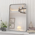 16x24 Inch Brushed Nickel Bathroom Mirror, Rounded Rectangle Silver Metal Frame Mirror, Silver Bathroom Vanity Mirror, Anti-Rust, Hangs Horizontally or Vertically