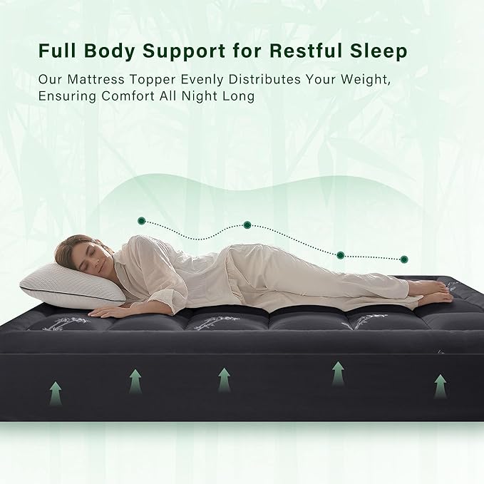 Anluoer Memory Foam Mattress Topper Full for Back Pain, Rayon Derived from Bamboo Pillow Top Mattress Topper for Hot Sleepers,Cooling Mattress Pad with 8-21" Deep Pocket, 54x75 Inches, Dark Grey