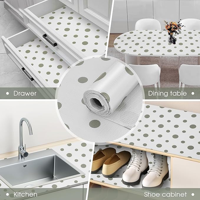Beautysaid Shelf and Drawer Liner for Kitchen Cabinet, Non Adhesive Non Slip Shelf Paper Waterproof Washable Thickened for Dresser Pantry Shelve Bathroom Protector Liner(Polka Dot,18 in x 20 FT)