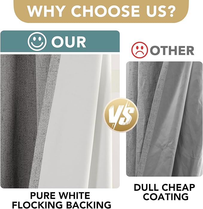H.VERSAILTEX Linen Blackout Curtains 96 Inches Long, 100% Absolutely Blackout Thermal Insulated Textured Linen Look Curtain Draperies for Living Room with White Liner, 2 Panels, Dove Gray