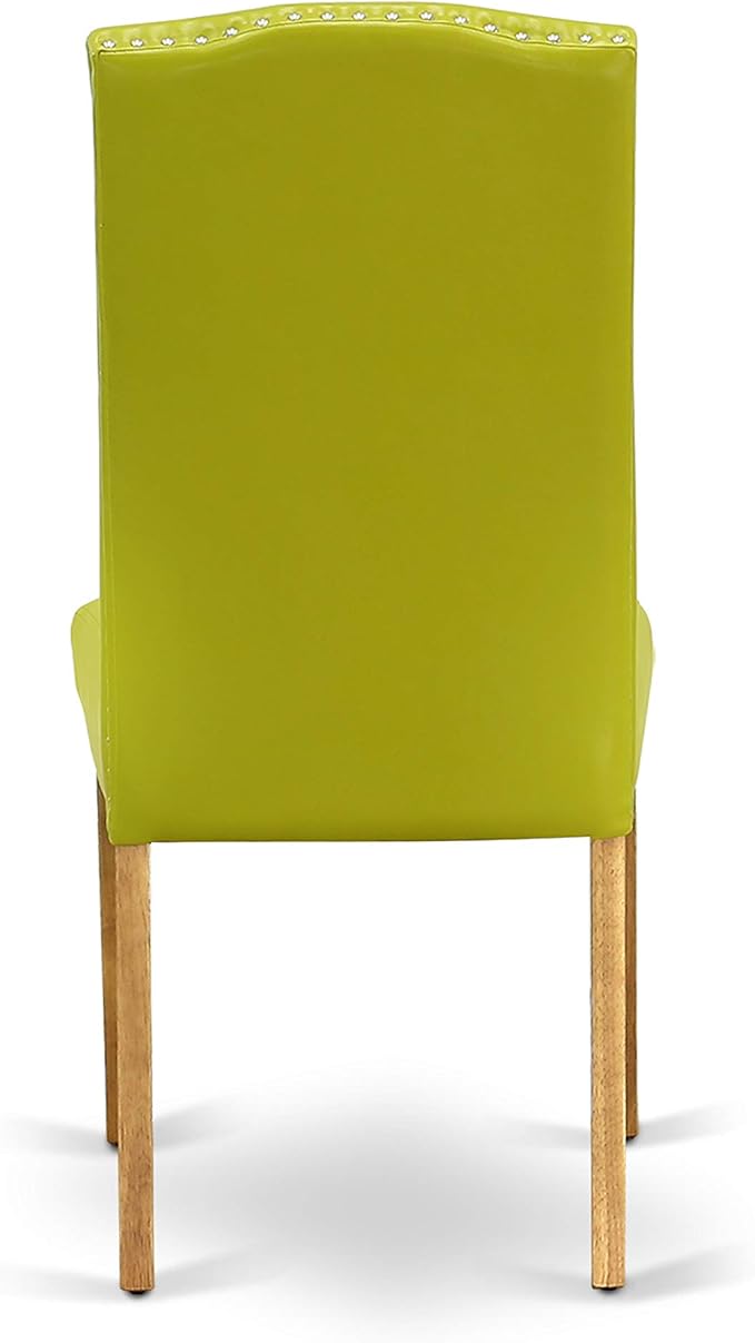 East West Furniture ANEN3-OAK-51 3 Piece Modern Dining Table Set Contains a Round Kitchen Table with Pedestal and 2 Autumn Green Faux Leather Upholstered Chairs, 36x36 Inch, Oak