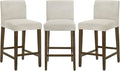 CHITA Counter Height Bar Stools Set of 3, 27" H Seat Height Upholstered Barstools, Fabric in Ivory