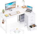 Casaottima L Shaped Desk with 4 Drawers, 40" Small White Computer Desk with Storage, Reversible Kids Study Desk with CPU Stand & Hook, Corner Desk for Home Office
