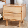 CozyDH Natural Wood Nightstand with Drawers, Solid Wood Nightstand End Table, 19" Bedside Table for Bedroom, Sofa Side Table with Wooden Legs Living Room