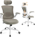 Ergonomic Office Chair with Adjustable Lumbar Support & Headrest, High Back Mesh Desk Chair with Flip-Up Armrests, Breathable & Comfortable Computer Chair for Home, Office & Study –Khaki