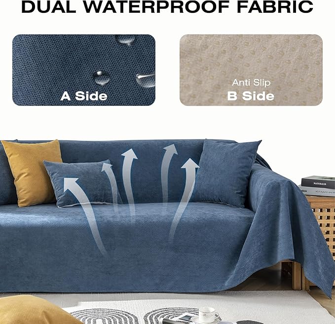 STACYPIK Waterproof Dark Blue Sofa Cover, Washable Couch Cover for 2 Cushion Couch, Anti-Slip Furniture Protector, Pet-Friendly Couch Cover for Pets and Kids, Loveseat Covers, Futon Cover-71X102IN