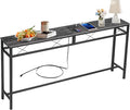 VECELO 55In Extra Long Narrow Sofa/Console Table with Charging Station & Power Outlet and USB Ports, for Entryway, Living Room, Office, Industrial, Grey