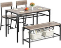 Shintenchi Kitchen Table Chairs Set of 4, Dining Table Set for 4 with Bench and Chairs, 4 Pieces Kitchen Table Set with Storage Rack & Metal Frame for Small Space, Gray