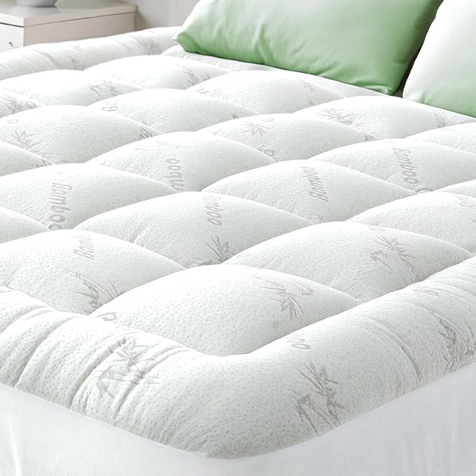 Ultra Soft Full Size Mattress Topper - Viscose Made from Bamboo Pillow Top Mattress Pad for Back Pain Relief - Naturally Cooling for Hot Sleepers, White