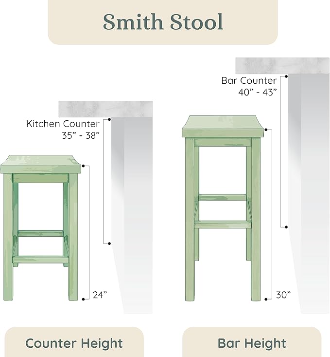 Grain & Grove Smith Collection Set of 4 Solid Wood Counter Height Bar Stools, 24-Inch Saddle Seat Backless Stools, Ideal for Kitchen Island, Dining, or Home Bar Seating, Blonde