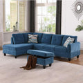 Blue L-Shaped 3-Piece Flannel Sofa with Storage Ottoman Set, Sectional Couch Sofa Set for Living Room, Office, Small Space