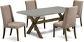 East West Furniture X797FL716-5 5 Piece Dining Table Set for 4 Includes a Rectangle Kitchen Table with X-Legs and 4 Dark Khaki Linen Fabric Parson Dining Chairs, 40x72 Inch, Multi-Color