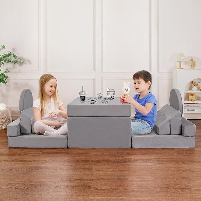 Modular Kids Play Couch 15PCS, Convertible Toddler Floor Sofa Set, Foam Play Sofa for Boys & Girls, Versatile Kids Furniture for Playroom, Climbing, Reading, Relaxing