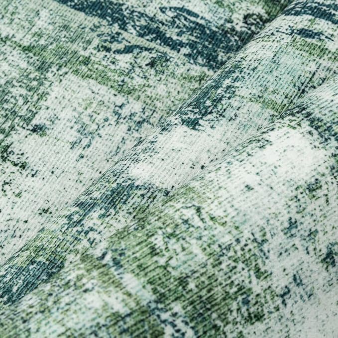 6x9 Washable Area Rug Dark Green Modern Neutral Abstract Living Room Bedroom Indoor Floor Carpet Low Pile Soft Non-Slip Lightweight Vacuumable Throw Rug for Nursery Dining Room Office