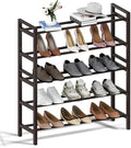 Haddockway Bamboo Shoe Rack for Closet, Free Standing Shoe Organizer with Smooth Round Rods & Convenient Handles, Stackable Shoe Storage Shelf for Entryway, Hallway(Brown, 5-Tier)