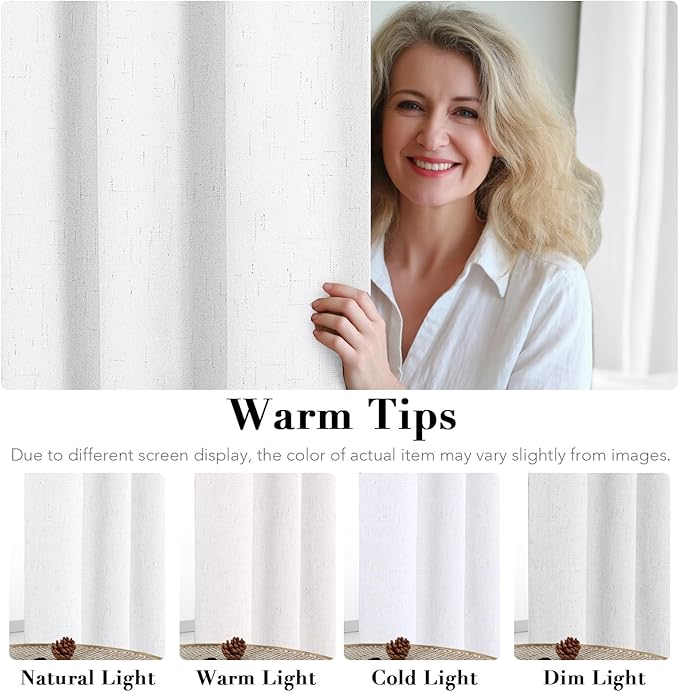 H.VERSAILTEX Primitive Linen Curtains 100% Blackout Curtain Drapes Burlap Curtains with White Thermal Insulated Liner, Grommet Top Curtain Living Room/Bedroom (2 Panels, 42 x 45 Inch, Pure White)