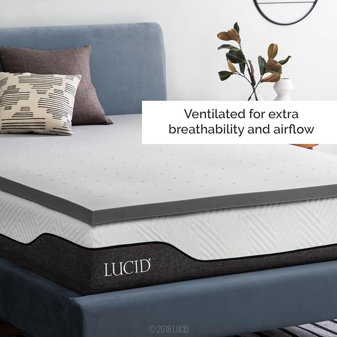 Lucid 2 Inch Ventilated Bamboo Charcoal Memory Foam Mattress Topper - Twin XL Mattress Topper