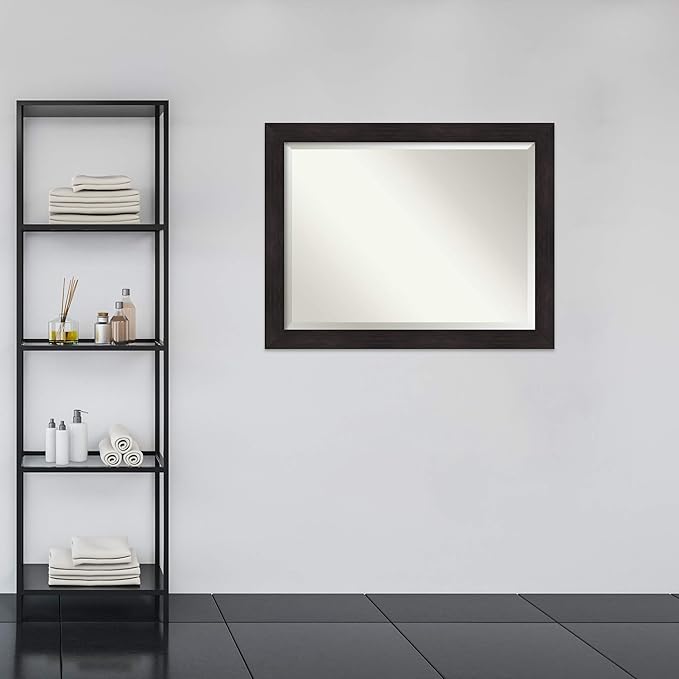Amanti Art Brown Bathroom Mirror for Over Sink, 36x46 Furniture Espresso Rectangle Vanity Mirror, X-Large Casual Frame, Hangs Horizonally and Vertically, Bathroom Wall Decor, Beveled Edge from WI, USA