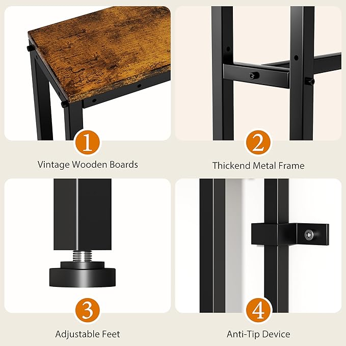 GRLEAF L Shaped Narrow Console Table with Outlet, 70" Sofa Tables Narrow Long, Behind Couch Table, Skinny Entryway Tables with Charging Station,for Living Room,Hallway (Rustic Brown,70IN)
