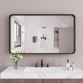 Black Bathroom Mirror 55X30 Inch, Black Metal Framed Mirror for Wall, Rounded Rectangle Matte Bathroom Vanity Mirror with Tempered Glass, Anti-Rust, Horizontal/Vertical