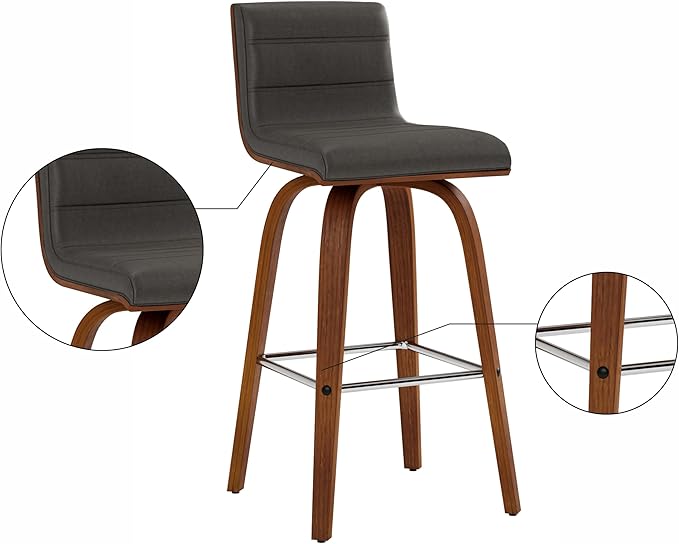 Armen Living Vienna 26" Swivel Counter Stool in Walnut Wood Finish with Gray Faux Leather - Set of 2