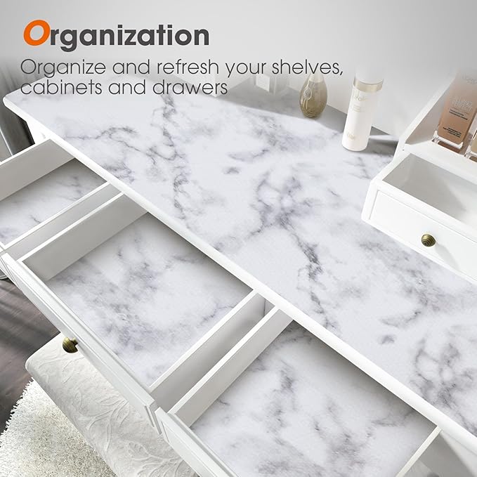 Beautysaid Shelf and Drawer Liner for Kitchen Cabinet, Non Adhesive Non Slip Shelf Paper Waterproof Washable Thickened for Dresser Pantry Shelve Bathroom Protector Liner(Marble,18 in x 30 FT)