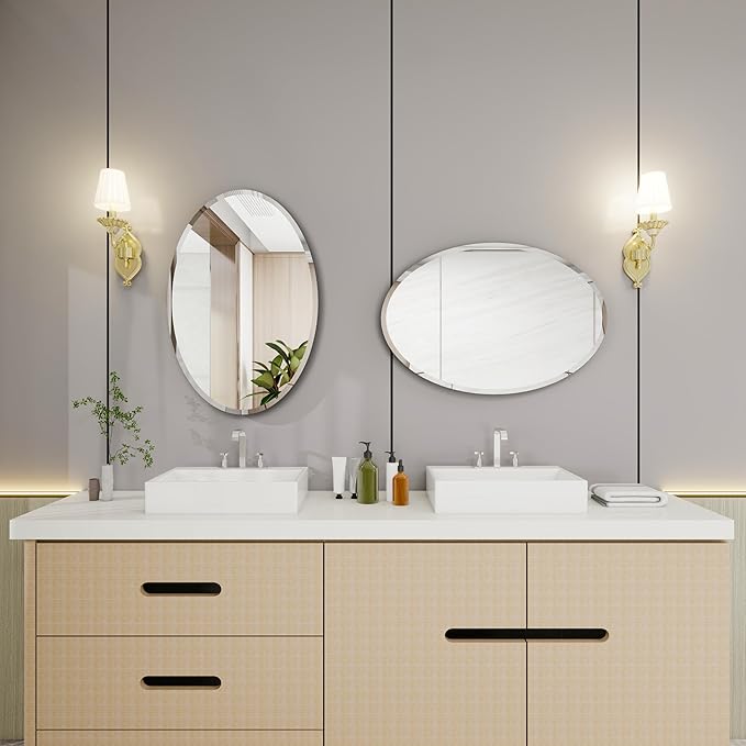 Oval Bathroom Mirror, 22X30 inch Oval Frameless Mirror, Frameless Mirrors for Bathroom,Beveled Bathroom Mirror.