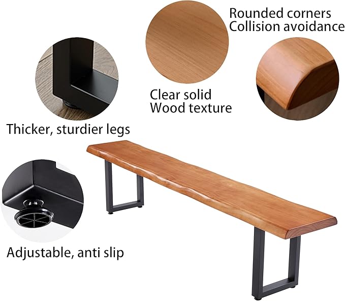 Stylish Brown Wooden Long Bench with Sturdy Metal Legs – Versatile Seating for Office, Restaurant, Living Room, and Meeting Room(Brown Bench, 55.12in)
