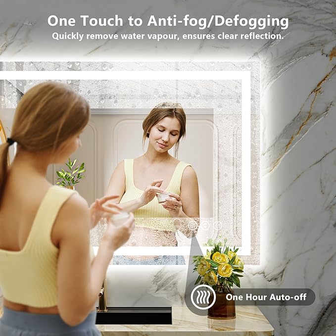 50x32 Inch LED Bathroom Mirror with Lights Front and Backlit Lighted Vanity Mirror for Bathroom Wall with 3 Colors Dimmable Anti-Fog Memory Shatter-Proof IP54 Waterproof Horizontal/Vertical