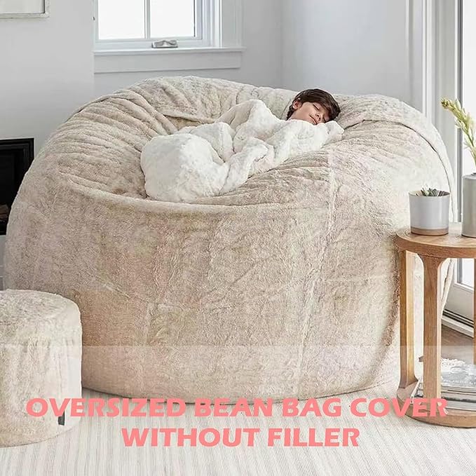 BCU 7FT Big Bean Bag for Adults Kids Without Filling Oversized Bean Bag Chair Cover for Stuffed Animal Storage, White