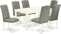 East West Furniture CAEL7-LWH-07 7 Piece Modern Dining Table Set Consist of a Rectangle Wooden Table and 6 Gray Linen Fabric Upholstered Chairs, 36x60 Inch, Linen White